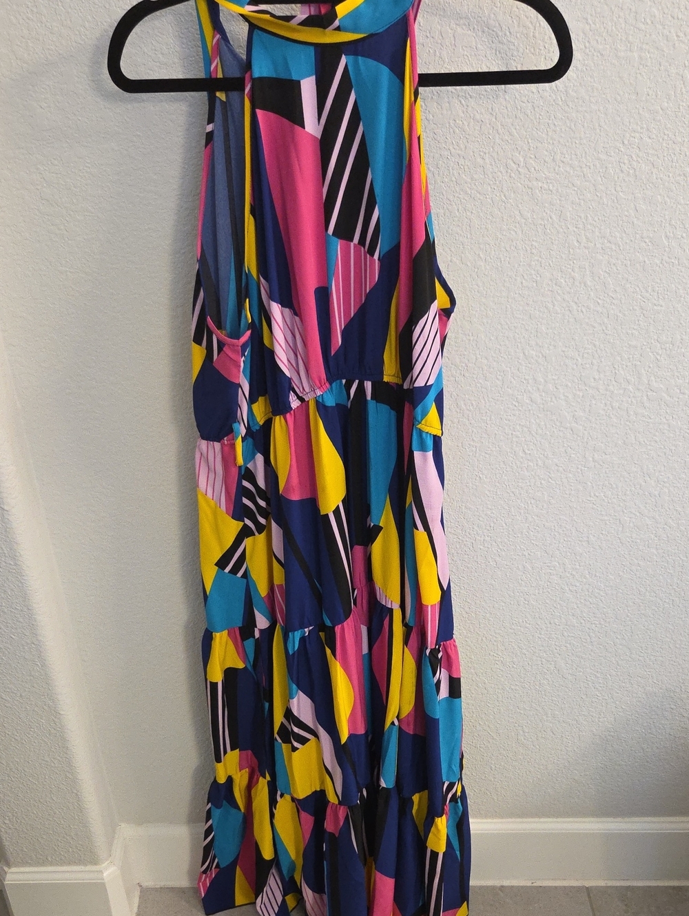 Colorblock Geometric Tiered Maxi Dress - Multicolor